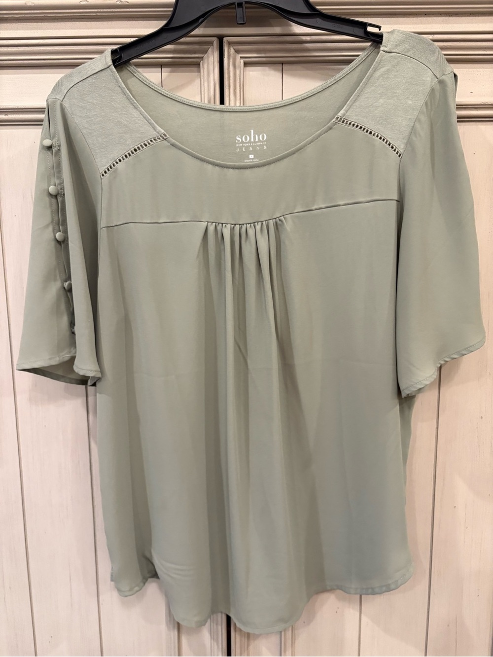 Soho Sage Green Short Sleeve Scoop Neck Blouse